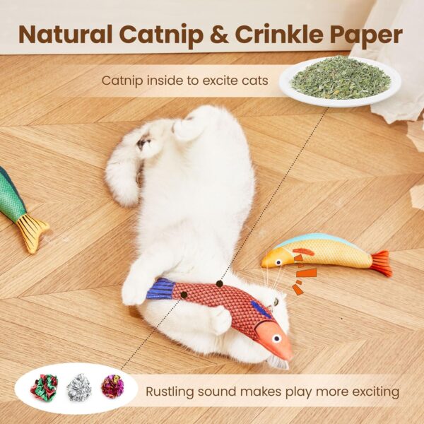 Potaroma Cat Toys Saury Fish, 3 Pack Catnip Crinkle Sound Toys Soft and Durable, Interactive Cat Kicker Toys for Indoor Kitten Exercise 9.4 Inches for All Breeds - Image 4