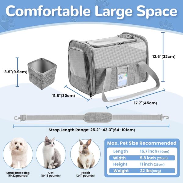 Soft Sided Cat Carrier for Under 18 Pounds, Folable Pet Carrier for Small Medium Cats Dogs, Roomy Dog Travel Carrier, Collapsible Puppy Carrier Bag with Locking Safety Zippers, Gray - Image 6