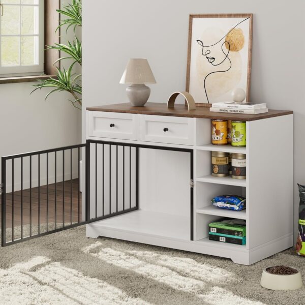 IDEALHOUSE Large Dog Crate Furniture, 47” Dog Crate with 2 Drawers and 4 Shelves, Heavy Duty Wooden Dog Crate, Decorative Dog Indoor Kennel Furniture Indoor with Storage, White - Image 6