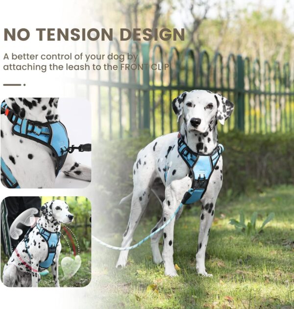 FURRYFECTION No Pull Dog Harness, Reflective Vest Harness with Leash No Choke Soft Padded Dog Vest, Adjustable Front Lead Dog Harnesses with Dog Seat Belt for Small Medium Large Dogs, Blue, L - Image 2