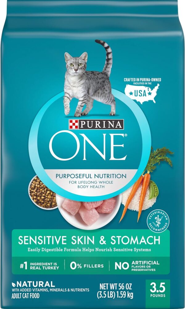 Purina ONE Sensitive Stomach, Sensitive Skin, Natural Dry Cat Food, +Plus Sensitive Skin and Stomach Formula - 3.5 lb. Bag