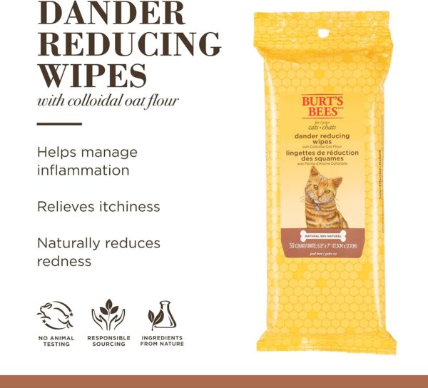 Burt's Bees for Pets Cat Natural Dander Reducing Wipes | Kitten and Cat Wipes for Grooming, 50 Count | Cruelty Free, Sulfate & Paraben Free, pH Balanced for Cats - Made in the USA - Image 2