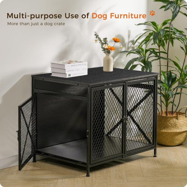 DWANTON Dog Crate Furniture, 31.5" L Three-Door Wooden Dog Kennel Indoor, Connectable Expansion, Wooden Dog Crate Table for Small/Medium/Large Dog, Dog House, Dog Cage Large, Black - Image 9