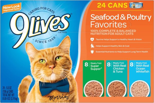 9Lives Seafood & Poultry Favorites Wet Cat Food Variety 5.5 Ounce Can (Pack of 24) - Image 3