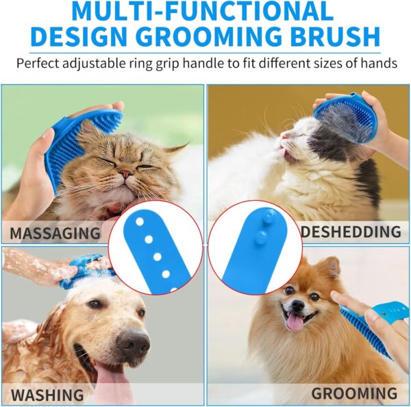 3PCS Dog Bath Brush | Dog Shampoo Brush | Dog Scrubber for Bath | Dog Bath Brush Scrubber | Dog Shower/Washing Brush with Adjustable Ring Handle for Short & Long Hair (Blue Blue Blue) - Image 5