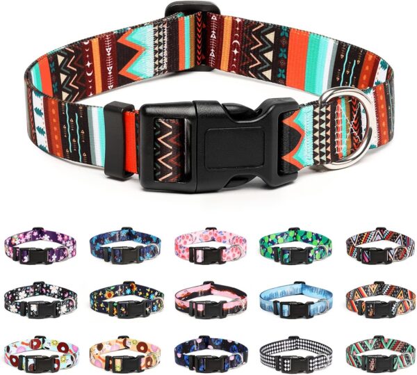 Adjustable Dog Collar - Special Design Patterns, Soft Nylon Comfortable Durable Pet Collar for Small Medium Large Dogs (M, Tribal Green)