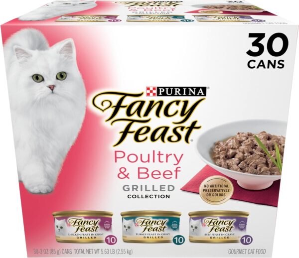 Purina Fancy Feast Grilled Wet Cat Food Poultry and Beef Collection Wet Cat Food Variety Pack - (Pack of 30) 3 oz. Cans