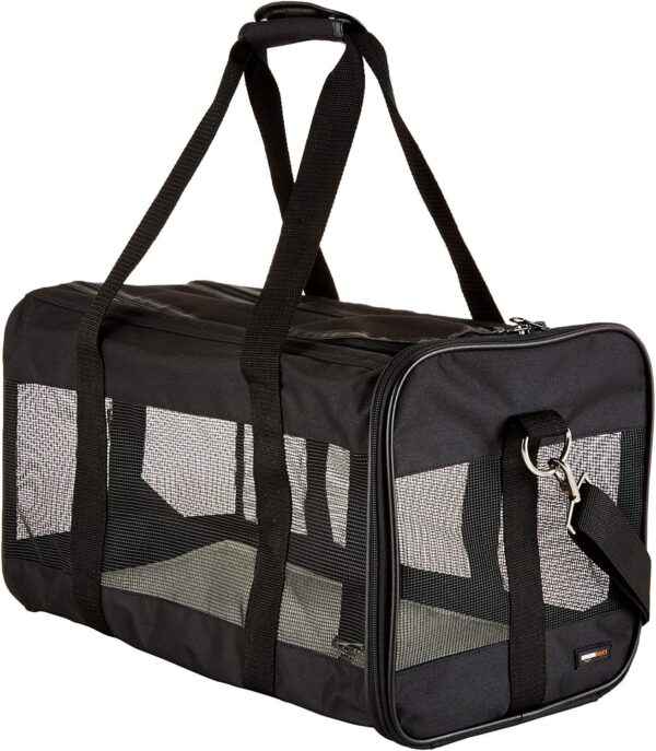 Amazon Basics Soft-Sided Mesh Pet Travel Carrier for Cat, Dog, Large, Black, 19.7 x 10.2 x 11.2 inches (LxWxH)