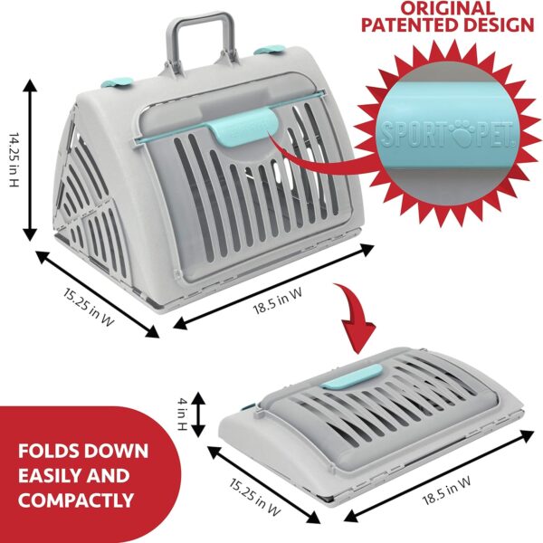 SportPet Designs Sport Pet Foldable Travel Cat Carrier with A Waterproof Bed - Front Door Plastic Collapsible Carrier, Gray (CM-10064-CS01) - Image 7