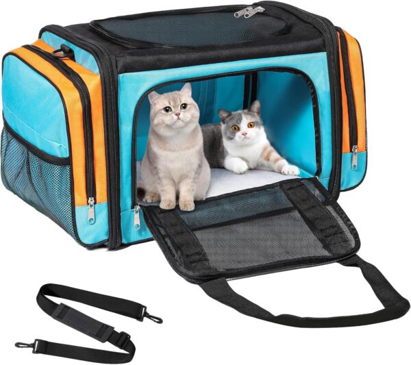 Discala Large Cat Carrier for 2 Cats, Pet Carrier for Cat, Dog Carrier for Small Dogs, Collapsible Soft Sided Large Pet Carrier for Traveling, Indoor and Outdoor Uses - Blue 23"x13"x13"