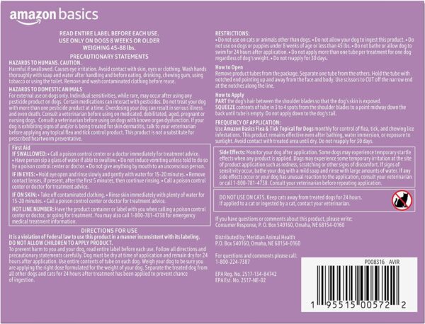 Amazon Basics Flea and Tick Topical Treatment for Large Dogs (45-88 pounds), Unscented, 3 Count (Previously Solimo) - Image 2