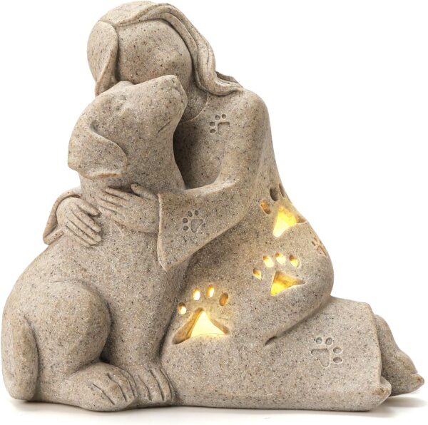 Dog Memorial Gift, Granite Sculpture, Hand-Sculpted Resin Pet Loss Sympathy Gift with LED Candle Holder, Home Decor for Pet Owners