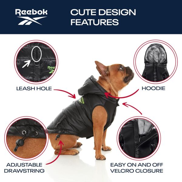 Reebok Dog Puffer Jacket - Waterproof Dog Vest with Hoodie, Dog Winter Clothes for Small, Medium, and Large Dogs, Premium Windproof Dog Snow Jacket Perfect for Cold Weather, - Image 5