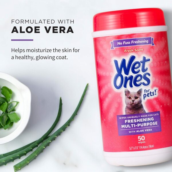 Wet Ones for Pets Freshening Multipurpose Wipes for Cats with Aloe Vera | Easy to Use Cat Cleaning Wipes, Freshening Cat Grooming Wipes for Pet Grooming in Fresh Scent | 50 ct Cannister Cat Wipes - Image 3