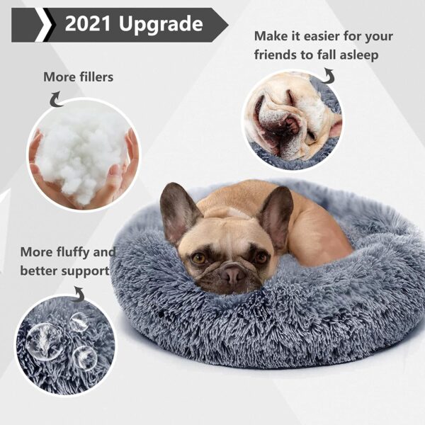 Small Calming Dogs Bed for Small Dogs Anti-Anxiety Machine Washable Fluffy Luxury Anti-Slip Waterproof Mute Base Warming Cozy Soft Pet Puppy Round Bed - Image 2