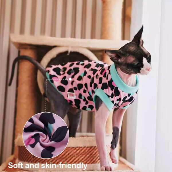 PUMYPOREITY Sphynx Cat Clothes, Stretchy Cat Sweater, Soft Hairless Cats Shirt, Pullover Cat Pajamas, Cat Turtleneck for Sphynx Cornish Rex, Devon Rex, Pink, M - Image 2