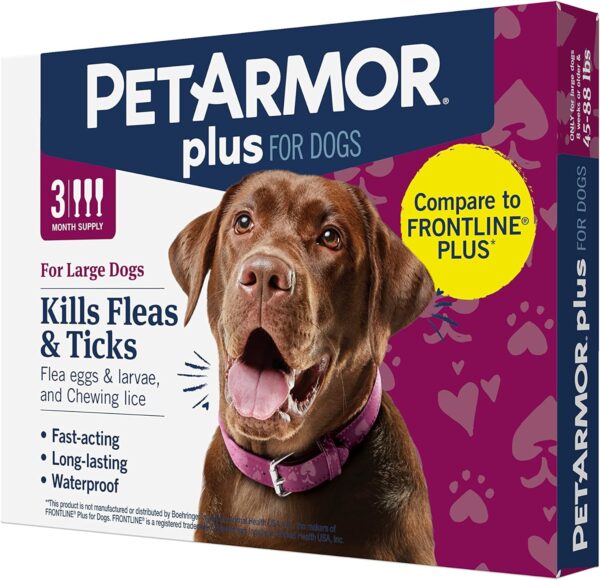 PetArmor Plus Flea and Tick Prevention for Dogs, Dog Flea and Tick Treatment, 3 Doses, Waterproof Topical, Fast Acting, Large Dogs (45-88 lbs)