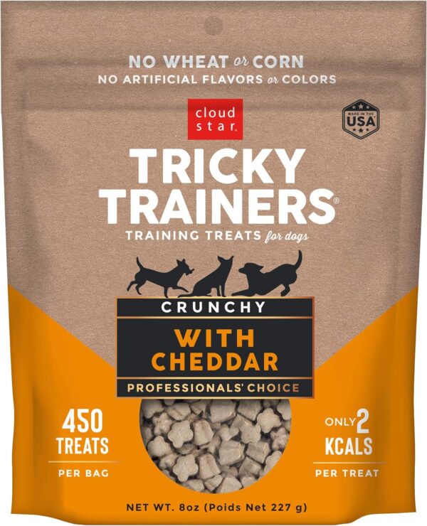 Cloud Star Tricky Trainers Crunchy Dog Training Treats 8 oz Pouch, Cheddar Flavor, Low Calorie Behavior Aid with 450 treats