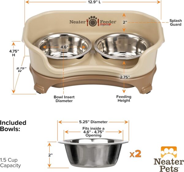 Neater Feeder - Express Model - Mess-Proof Dog Bowls (Small, Cappuccino) – Made in USA – Elevated, No Spill, Non-Tip, Non-Slip, Raised Stainless Steel Food & Water Pet Bowls - Image 7