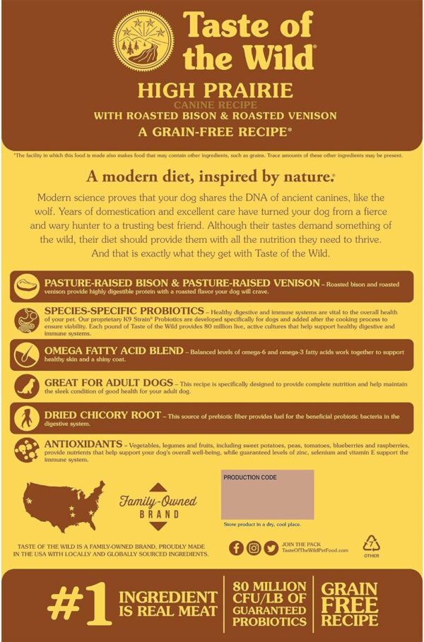 Taste of the Wild High Prairie Canine Grain-Free Recipe with Roasted Bison and Venison Adult Dry Dog Food, Made with High Protein from Real Meat and Guaranteed Nutrients and Probiotics 28lb - Image 2