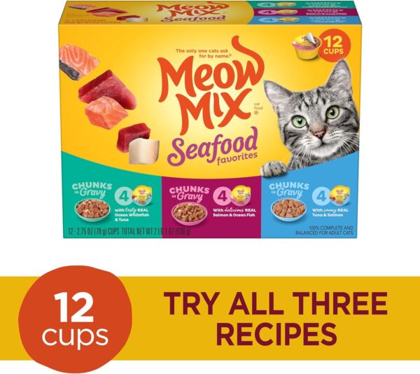 Meow Mix Seafood Favorites Chunks in Gravy Wet Cat Food Variety Pack, 2.75 Ounce (Pack of 12) - Image 2