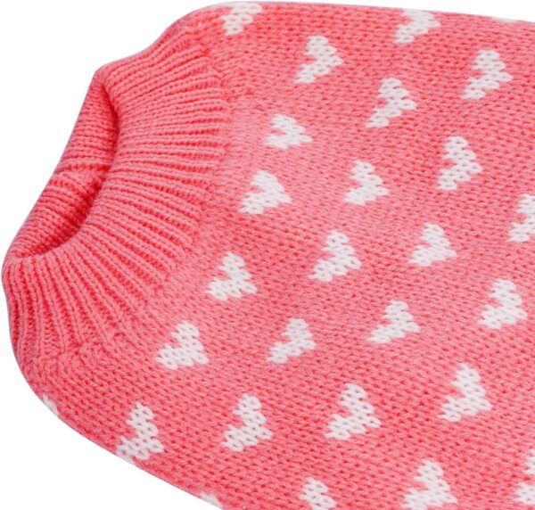 Dog Knitted Sweater Heart Puppy Sweater Warm Soft Pet Holiday Clothes for Small Cats and Dogs (Pink, S) - Image 7