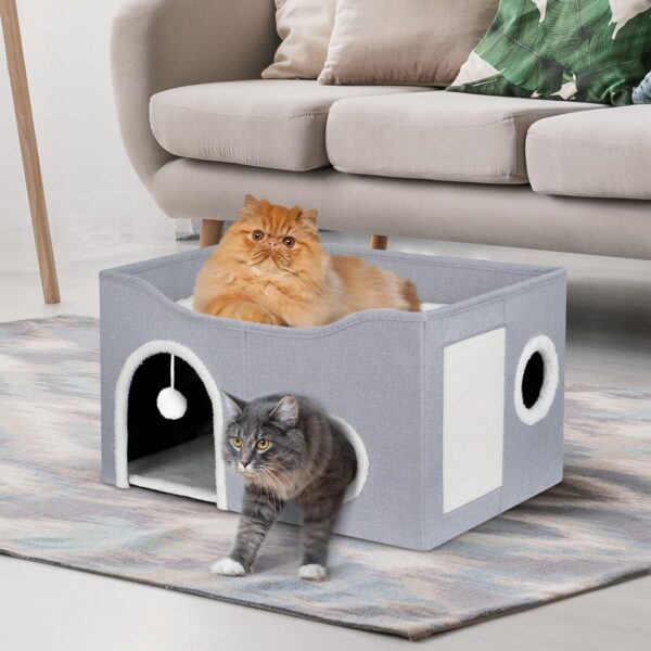 Heeyoo Cat House for Indoor Cats - Large Cat Bed Cave with Fluffy Ball and Scratch Pad, Foldable Cat Condos, Cat Cubes, Cat Hideaway, Covered Cat Bed - Image 8