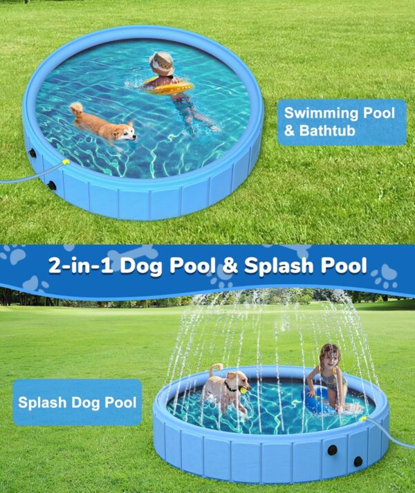 EPN Large Foldable Dog Pool, 0.55 MM PVC Portable 2-in-1 Heavy Duty Pet Pool Bathtub Dog Sprinkler Pool with Non-Slip Bottom, Outdoor Summer Water Toy for Dog, Cat, Kids (79'') - Image 2