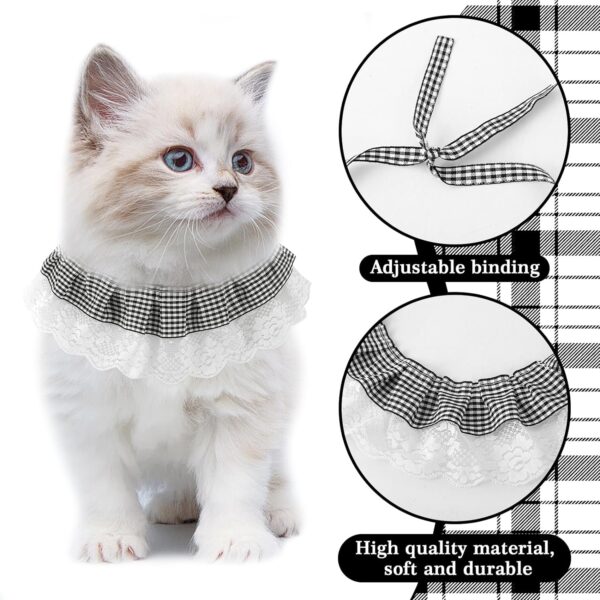 E-Clover Cat Collar-Lace Cat Bandana & Matching Scrunchie Girl Pet Bibs Accessories for Kitten Kitty Dog Owner Gift Black White Plaid - Image 5