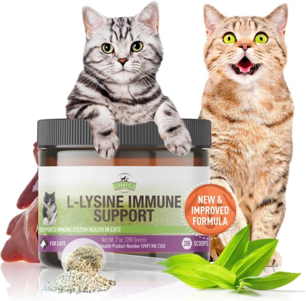 Strawfield Pets L-Lysine for Cats Supplement Powder Granules for Cat Cold, Sneezing, Congestion, Running Nose, Respiratory, Allergy Relief | Cats & Kittens of All Ages | Cat Health Supplies