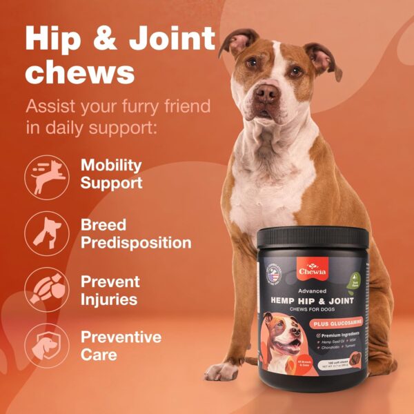 Glucosamine for Dogs - Hip and Joint Supplement Dogs - Glucosamine Chondroitin Dog Chews with MSM - Dog Hip and Joint Supplement - Hemp Hip and Joint Chews for Dogs - Mobility, Skin & Coat Health - Image 3