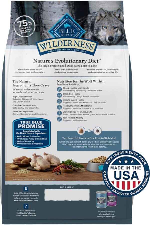 Blue Buffalo Wilderness Adult High-Protein Dry Dog Food with Real Chicken Plus Wholesome Grains, Made in the USA with Natural Ingredients, Chicken, 4.5-lb. Bag - Image 2