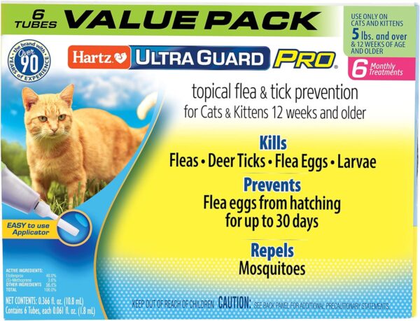 Hartz UltraGuard Pro Topical Flea & Tick Prevention for Cats & Kittens, Over 5 lbs 6 Monthly Treatments