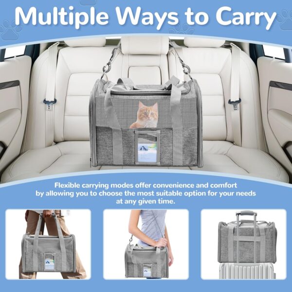 Soft Sided Cat Carrier for Under 18 Pounds, Folable Pet Carrier for Small Medium Cats Dogs, Roomy Dog Travel Carrier, Collapsible Puppy Carrier Bag with Locking Safety Zippers, Gray - Image 3