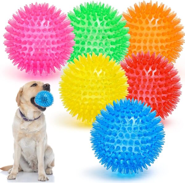 VITEVER 3.5” Squeaky Dog Toy Balls (6 Colors) Puppy Chew Toys for Teething, BPA Free Non-Toxic, Spikey Medium, Large & Small Dogs, Durable Aggressive Chewers