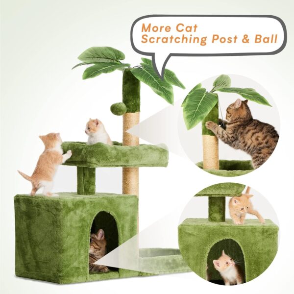 31.5" Cat Tree/Tower for Indoor Cats with Green Leaves, Cat Condo Cozy Plush Cat House with Hang Ball and Leaf Shape Design, Cat Furniture Pet House with Cat Scratching Posts, Green - Image 5