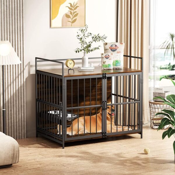 ROOMTEC Furniture Style Large Dog Crate with 360° & Adjustable Raised Feeder for Dogs 2 Stainless Steel Bowls -End Table House Pad, Indoor Use,41" L X 24" W 36" H, Classic Brown - Image 8