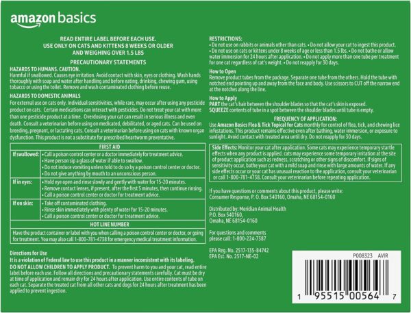 Amazon Basics Flea and Tick Topical Treatment for Cats (over 1.5 lbs), 6 Count (Previously Solimo) - Image 2