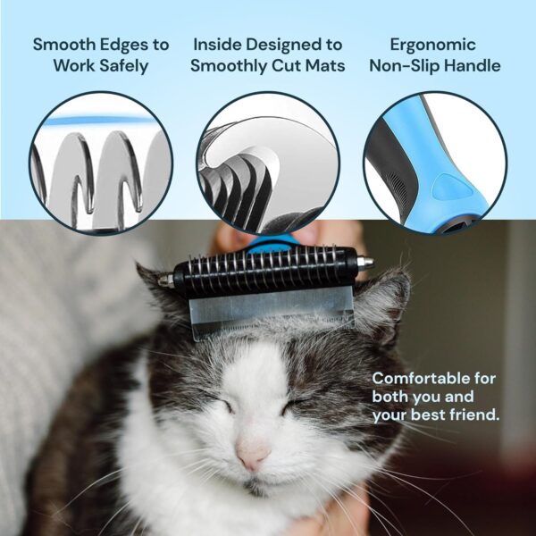 MalsiPree Cat Grooming Brush for Shedding- 2 in 1 Deshedding Tool and Undercoat Rake for Long and Short Haired Cats and Small Dogs with Double Coat - Dematting Comb for Matted Pet Hair Supplies (Blue) - Image 5