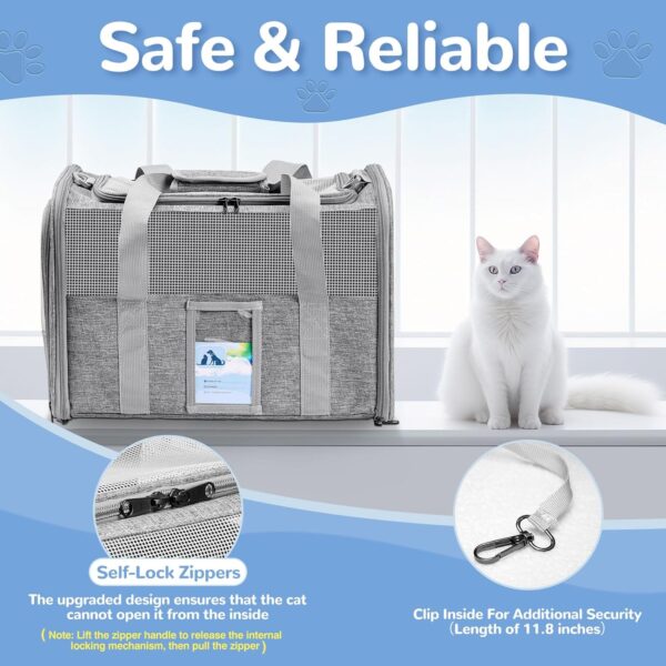 Soft Sided Cat Carrier for Under 18 Pounds, Folable Pet Carrier for Small Medium Cats Dogs, Roomy Dog Travel Carrier, Collapsible Puppy Carrier Bag with Locking Safety Zippers, Gray - Image 8