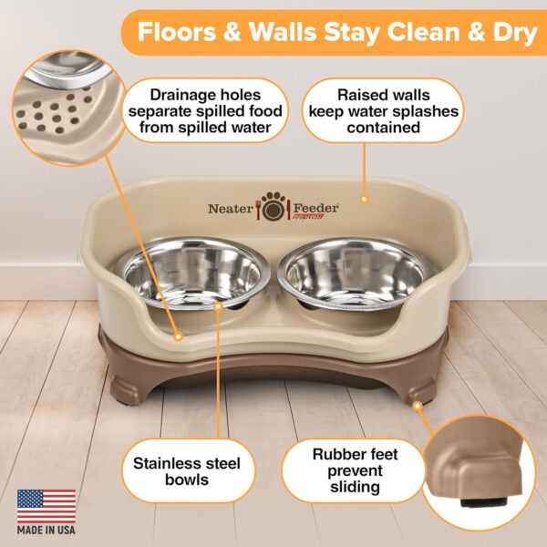 Neater Feeder - Express Model - Mess-Proof Dog Bowls (Small, Cappuccino) – Made in USA – Elevated, No Spill, Non-Tip, Non-Slip, Raised Stainless Steel Food & Water Pet Bowls - Image 4