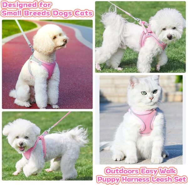 Soft Small Dog Harness and Leash Set Step in Air Mesh Puppy Harness Leash Easy Walk Dog Harness Vest Adjustable Reflective No Pull Dog Harnesses for Small Dogs Cats (Pink,XXS) - Image 5