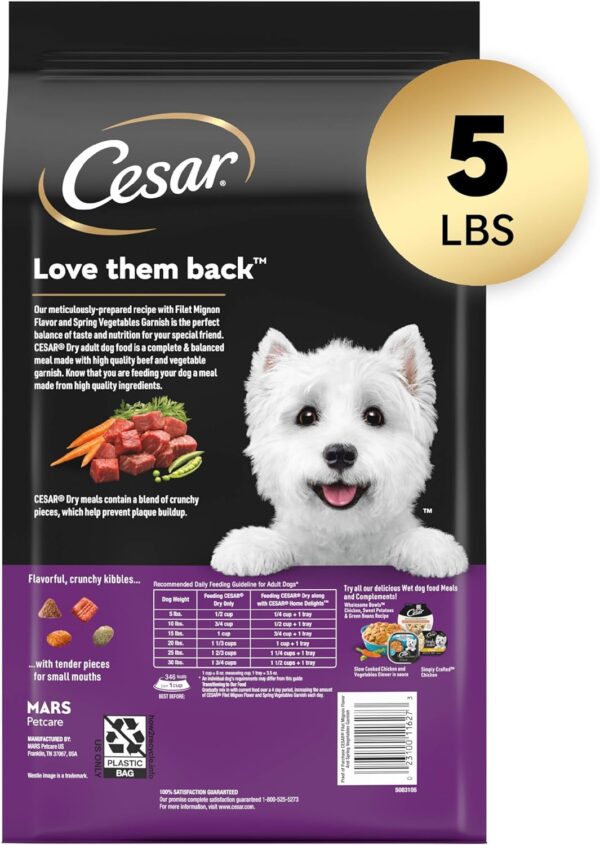 CESAR Adult Small Breed Dry Dog Food, Filet Mignon Flavor with Spring Vegetables Garnish, 5 lb. Bag - Image 2