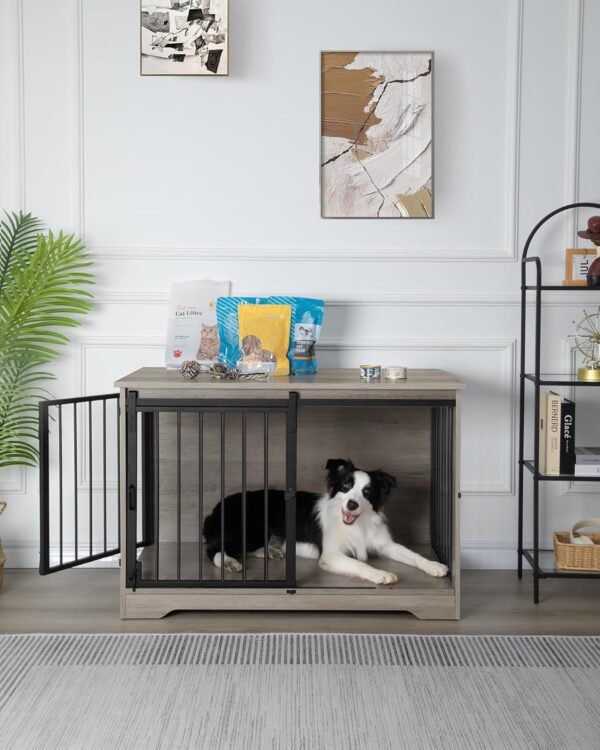 Dog Crate Furniture, 39.4" Double Door Dog Crate with Barn Door, Dog Kennel Indoor, End Side Table Wooden Dog Crate for Small Medium Large Dog, Anti-Chew Anti-Escape, Greige DFC02305B - Image 3