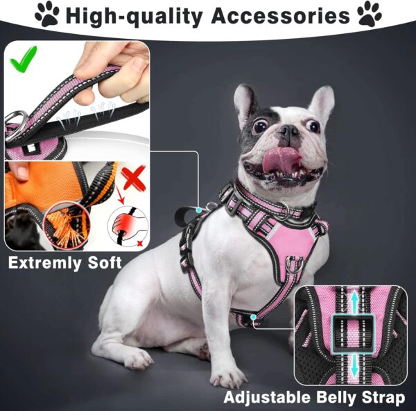 WINSEE Pet Harness Collar and Leash Set, All-in-one Reflective Dog Harness No Pull with Adjustable Buckles for Puppies, Small, Medium, Large, and Extra-Large Dogs (Large, Pink) - Image 2