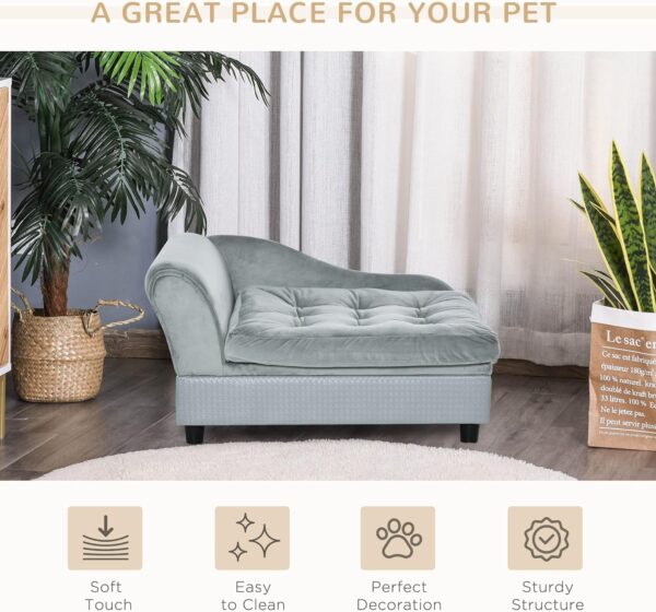 PawHut Luxury Fancy Dog Bed for Small Dogs with Hidden Storage, Small Dog Couch with Soft 3" Foam, Dog Sofa Bed, Cushy Dog Bed, Modern Pet Furniture for Puppies and Little Breeds, Gray - Image 8