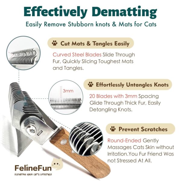 2 in 1 Cat Brush for Dematting & Deshedding, Cat Matted Fur Remover & Undercoat Rake, Efficiently Remove Loose Hair & Matted Fur,Professional Shedding Comb for Indoor Cats & Long Haired Cats - Image 4