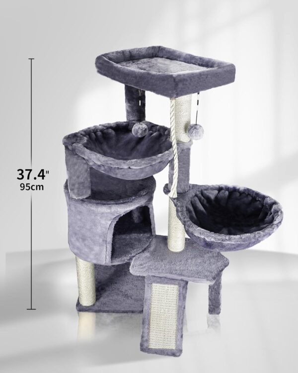 Xin Three Layer Cat Tree with Cat Condo and Two Hammocks,Grey - Image 3