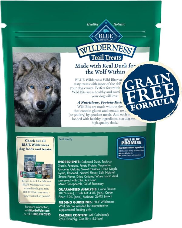 Blue Buffalo Wilderness Trail Treats Wild Bits High Protein Grain Free Soft-Moist Training Dog Treats, Duck Recipe 4-oz Bag - Image 2