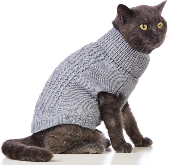 Cat Clothes 14 Color Turtleneck Knitted Sleeveless Dog Sweater Warm Winter Cat Sweater Outfits for Cats or Small Dogs in Cold Season(Medium, Grey) - Image 3